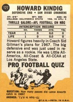 1967 Topps #127 Howard Kindig Back