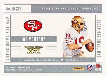 2021 Panini Eminence - Super Bowl MVP Diamond Signatures #SB-XVI Joe Montana Back