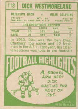 1968 Topps #118 Dick Westmoreland Back