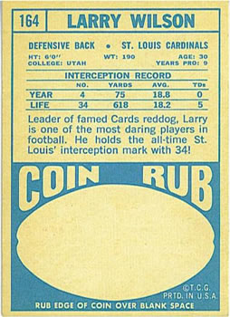 1968 Topps #164 Larry Wilson Back