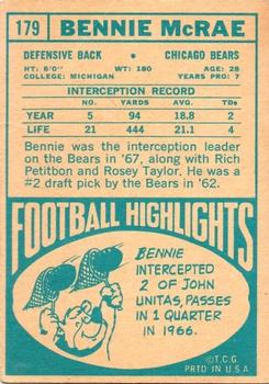 1968 Topps #179 Bennie McRae Back