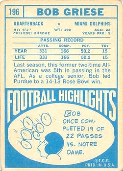 1968 Topps #196 Bob Griese Back