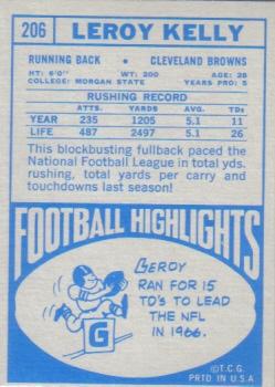 1968 Topps #206 Leroy Kelly Back