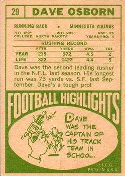 1968 Topps #29 Dave Osborn Back