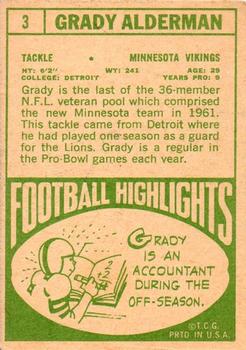 1968 Topps #3 Grady Alderman Back