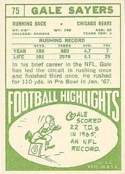 1968 Topps #75 Gale Sayers Back