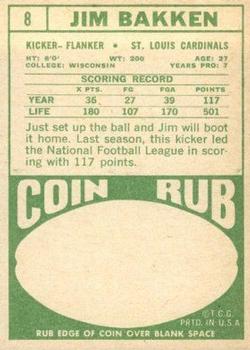 1968 Topps #8 Jim Bakken Back