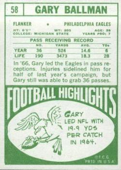 1968 Topps #58 Gary Ballman Back
