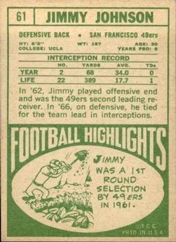 1968 Topps #61 Jimmy Johnson Back