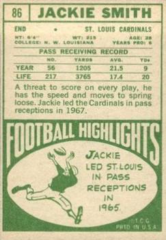 1968 Topps #86 Jackie Smith Back