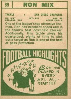 1968 Topps #89 Ron Mix Back