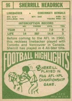 1968 Topps #96 Sherrill Headrick Back