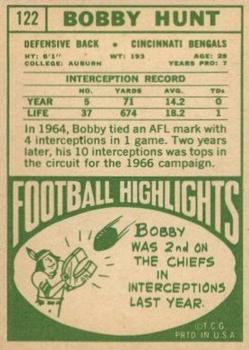 1968 Topps #122 Bobby Hunt Back