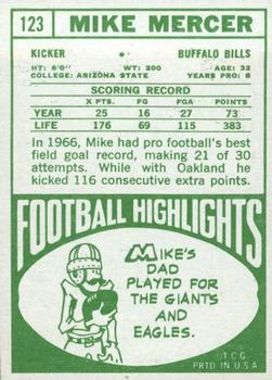 1968 Topps #123 Mike Mercer Back