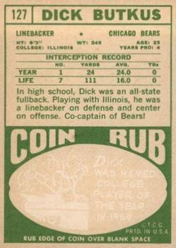 1968 Topps #127 Dick Butkus Back