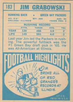 1968 Topps #183 Jim Grabowski Back