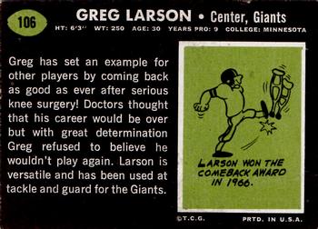 1969 Topps #106 Greg Larson Back
