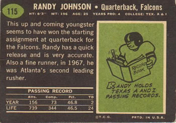 1969 Topps #115 Randy Johnson Back