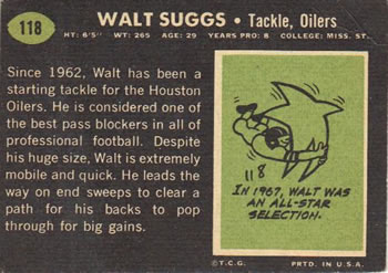 1969 Topps #118 Walt Suggs Back