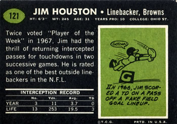 1969 Topps #121 Jim Houston Back