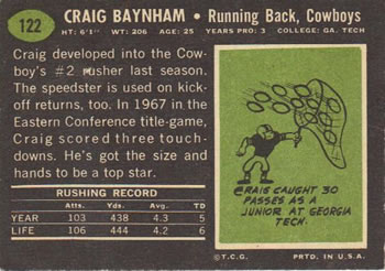 1969 Topps #122 Craig Baynham Back