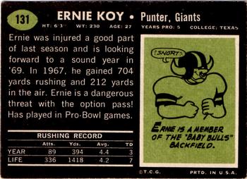 1969 Topps #131 Ernie Koy Back