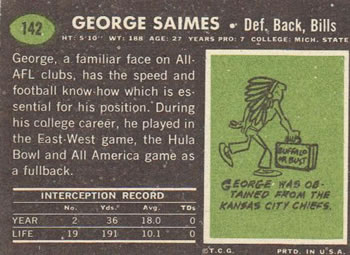 1969 Topps #142 George Saimes Back