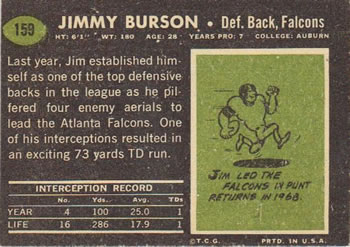 1969 Topps #159 Jim Burson Back