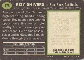 1969 Topps #178 Roy Shivers Back