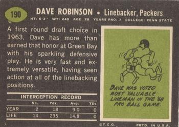 1969 Topps #190 Dave Robinson Back