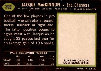 1969 Topps #202 Jacque MacKinnon Back