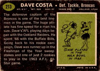 1969 Topps #213 Dave Costa Back
