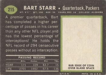1969 Topps #215 Bart Starr Back