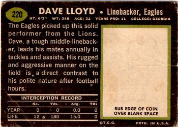 1969 Topps #220 Dave Lloyd Back