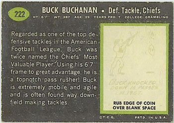 1969 Topps #222 Buck Buchanan Back