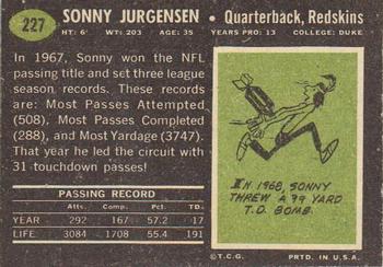1969 Topps #227 Sonny Jurgensen Back