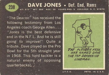 1969 Topps #238 Dave Jones Back