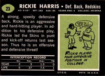 1969 Topps #23 Rickie Harris Back