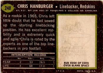 1969 Topps #248 Chris Hanburger Back