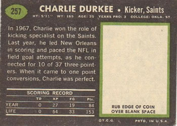 1969 Topps #257 Charlie Durkee Back