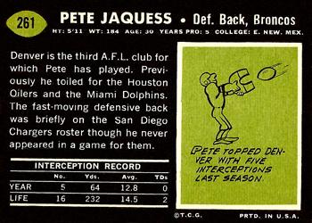 1969 Topps #261 Pete Jaquess Back