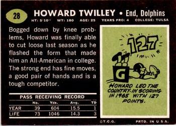 1969 Topps #28 Howard Twilley Back