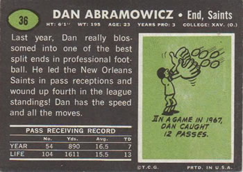 1969 Topps #36 Dan Abramowicz Back