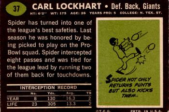 1969 Topps #37 Spider Lockhart Back