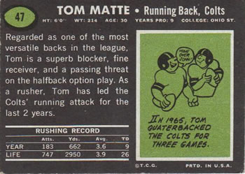 1969 Topps #47 Tom Matte Back