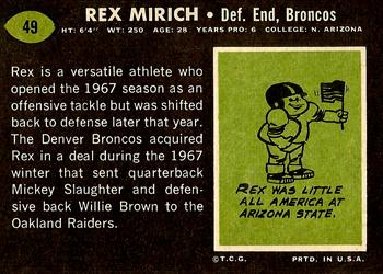 1969 Topps #49 Rex Mirich Back
