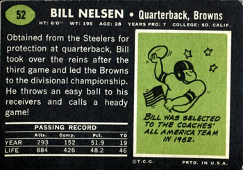 1969 Topps #52 Bill Nelsen Back