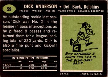 1969 Topps #59 Dick Anderson Back