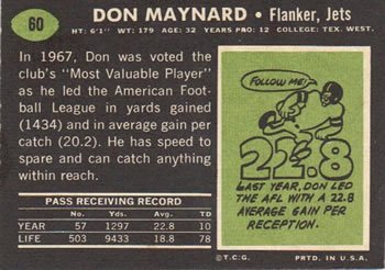 1969 Topps #60 Don Maynard Back