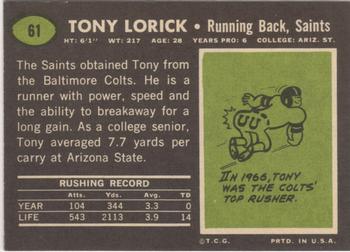 1969 Topps #61 Tony Lorick Back